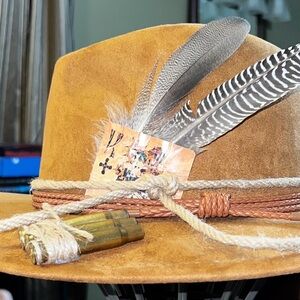 Tan Feather-Decorated Men's Hat